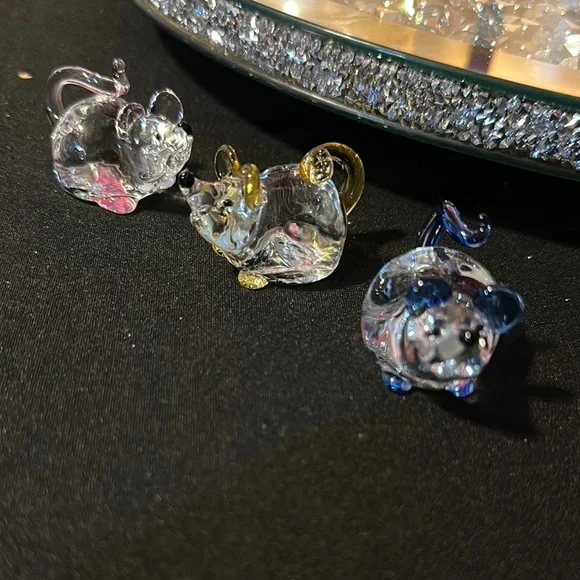 Glass Mouse Figurines Set. Pink Yellow and Blue accents - Picture 1 of 8